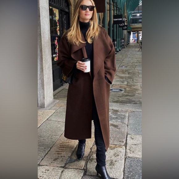 🍩 Toteme Signature Dark Brown Wool Cashmere Draped Long Coat - Picture 2 of 3